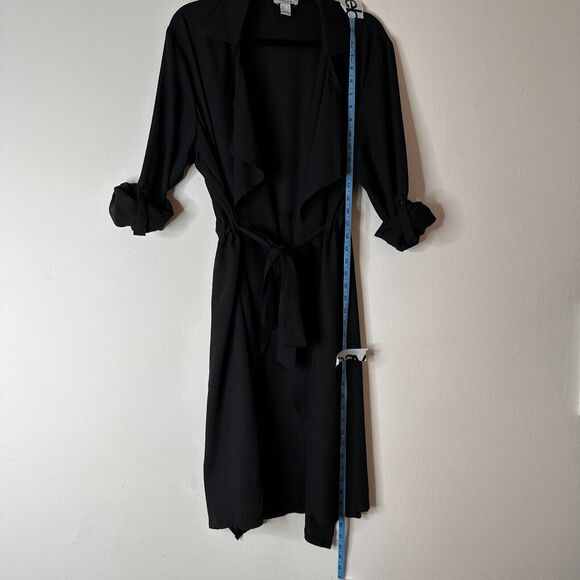 ReVamped Black Flowy Roll Tab Sleeve Tie Waist Waterfall Neck Wrap Dress Small - Picture 11 of 14